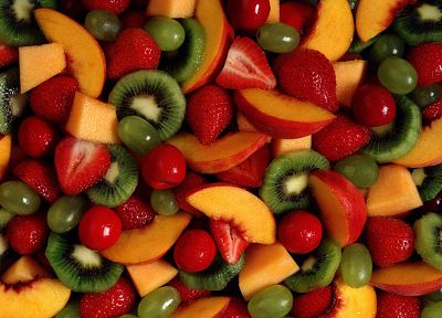 fruits, food, kiwi, strawberries - desktop wallpaper