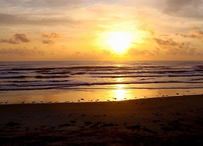 sunset, ocean, landscapes, sea, beaches - desktop wallpaper
