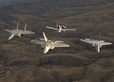 aircraft, military, F-22 Raptor, F-15 Eagle, A-10 Thunderbolt II - duplicate desktop wallpaper