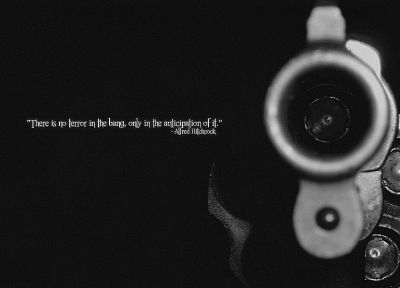 guns, quotes, weapons, grayscale, Alfred Hitchcock - random desktop wallpaper