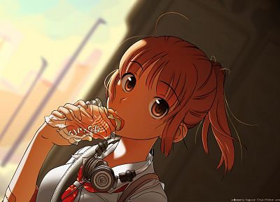 headphones, artwork, anime girls - desktop wallpaper