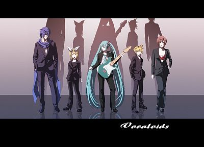 Vocaloid, Hatsune Miku, Kaito (Vocaloid), Kagamine Rin, Kagamine Len, guitars, Meiko - random desktop wallpaper