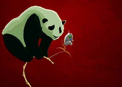 panda bears, butterflies - duplicate desktop wallpaper