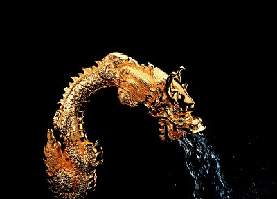 dragons, black background, fountain - desktop wallpaper