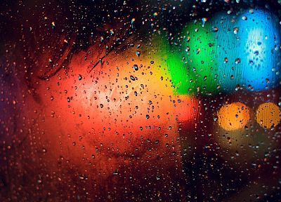 lights, rain, glass, bokeh, rain on glass - desktop wallpaper