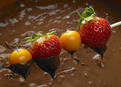 fruits, chocolate, strawberries - desktop wallpaper