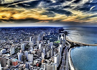 coast, cityscapes, Chicago, buildings, skyscrapers, Lake Michigan, HDR photography, Great Lakes, beaches - random desktop wallpaper