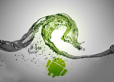 green, water, waves, Android, grey - random desktop wallpaper