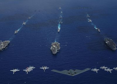 aircraft, military, bomber, ships, navy, vehicles, aircraft carriers, F-18 Hornet, fleet, B-2 Spirit - desktop wallpaper
