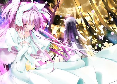 pink hair, Mahou Shoujo Madoka Magica, Kaname Madoka, Akemi Homura, flower petals, anime girls - related desktop wallpaper