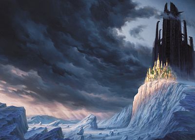 fantasy, clouds, castles, snow landscapes, Mortal Engines - related desktop wallpaper