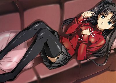 Fate/Stay Night, Tohsaka Rin, thigh highs, Type-Moon, Fate series - desktop wallpaper