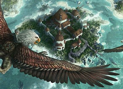 cityscapes, flying, eagles, buildings - desktop wallpaper