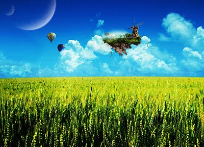 planets, Moon, grass, fields - duplicate desktop wallpaper
