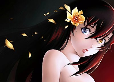 heterochromia, anime, Kurogane no Linebarrels, Kizaki Emi, hibiscus - desktop wallpaper