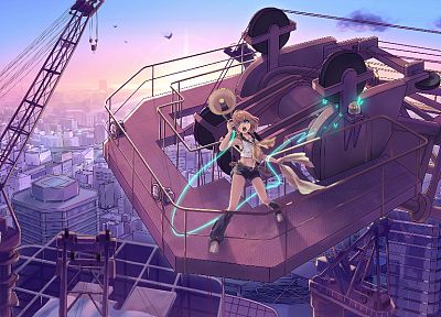 blondes, cityscapes, Vocaloid, buildings, Kagamine Rin, Love is War - related desktop wallpaper