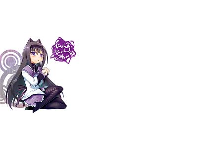 nekomimi, animal ears, cat ears, Mahou Shoujo Madoka Magica, anime, Akemi Homura, purple eyes, simple background, anime girls - desktop wallpaper