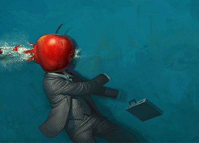 suit, ammunition, suitcase, bullets, apples, headshot - desktop wallpaper