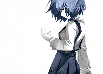 school uniforms, Ayanami Rei, Neon Genesis Evangelion, simple background - random desktop wallpaper
