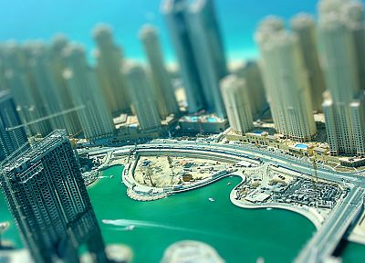 Dubai, skyscrapers, tilt-shift, out of focus, building site - random desktop wallpaper