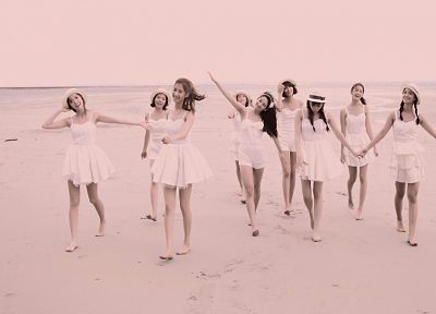 women, sand, Girls Generation SNSD, barefoot, beaches - random desktop wallpaper