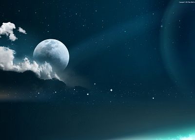 clouds, outer space, dark, stars, planets, Moon, skyscapes - random desktop wallpaper