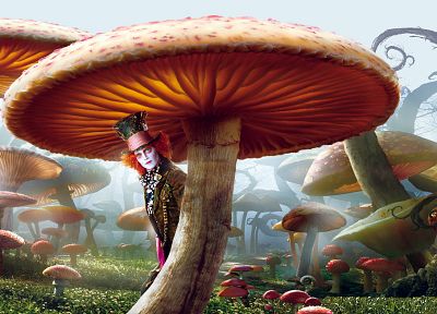 movies, Alice in Wonderland, mushrooms, Mad Hatter, Johnny Depp, actors - random desktop wallpaper