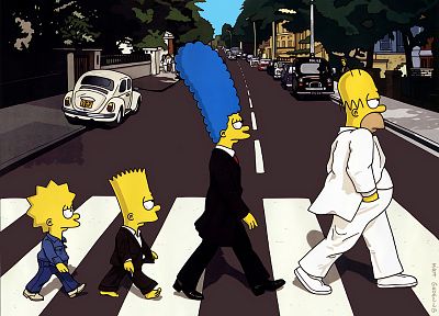 Abbey Road, streets, Homer Simpson, The Simpsons, Bart Simpson, Lisa Simpson, Marge Simpson - desktop wallpaper