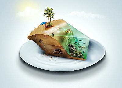 Heaven, pie, photo manipulation, sea, beaches - desktop wallpaper