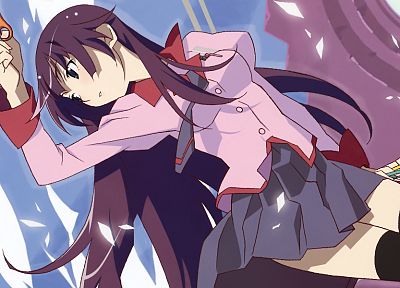schoolgirls, skirts, Bakemonogatari, Senjougahara Hitagi, anime, anime girls, Monogatari series - random desktop wallpaper