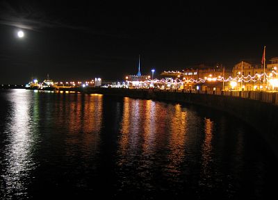 night, lights, piers, Isle of Man, douglas - desktop wallpaper