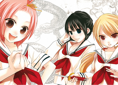 women, eyes, school uniforms, anime - random desktop wallpaper