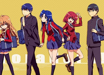 school uniforms, Aisaka Taiga, Kitamura Yuusaku, Kushieda Minori, Toradora, Kawashima Ami, Takasu Ryuuji - random desktop wallpaper