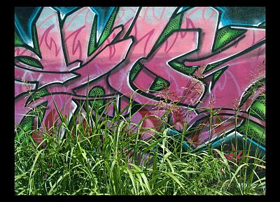 green, grass, graffiti, urban - random desktop wallpaper