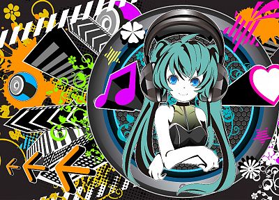 headphones, music, Vocaloid, Hatsune Miku - random desktop wallpaper