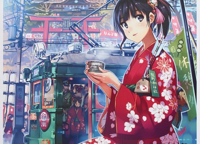 umbrellas, Fuji Choko, soft shading, anime girls - desktop wallpaper