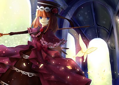 witch, dress, Umineko no Naku Koro ni, weapons, short hair, staff, hats, Eva-Beatrice - desktop wallpaper