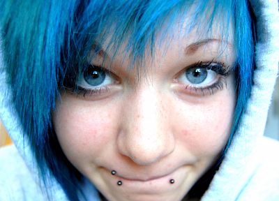 blue, blue hair, piercings - duplicate desktop wallpaper