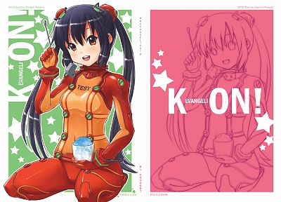 K-ON!, Neon Genesis Evangelion, Nakano Azusa, Asuka Langley Soryu, crossovers - related desktop wallpaper