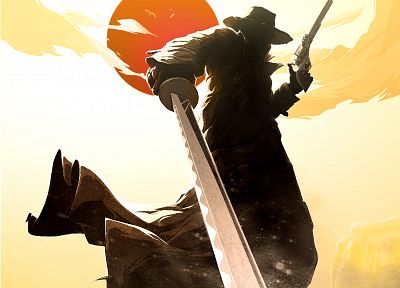 clouds, Sun, weapons, Red Steel 2, hats, swords - random desktop wallpaper