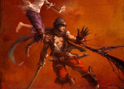 Prince of Persia, artwork, Elika, red background - random desktop wallpaper