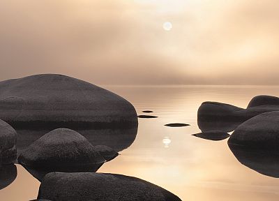 ocean, Sun, rocks - desktop wallpaper