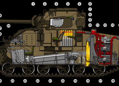 tanks, cutaway, M4 Sherman - random desktop wallpaper