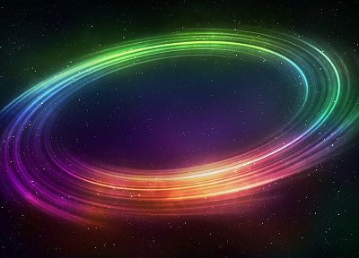 outer space, stars, circles, rainbows - desktop wallpaper