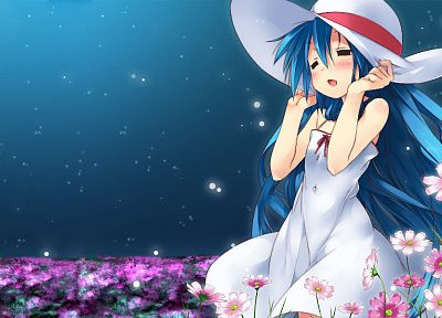 night, Lucky Star, hats, skies, Izumi Kanata - desktop wallpaper