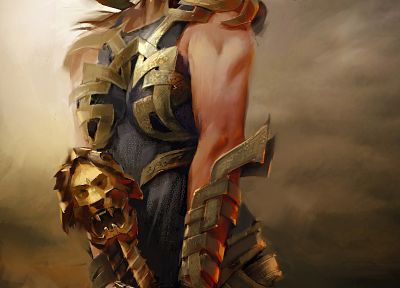 armor, artwork, warriors, Guild Wars 2, swords, Daniel Dociu - random desktop wallpaper