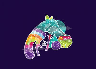 animals, artwork, purple background, jewels, foxes - random desktop wallpaper