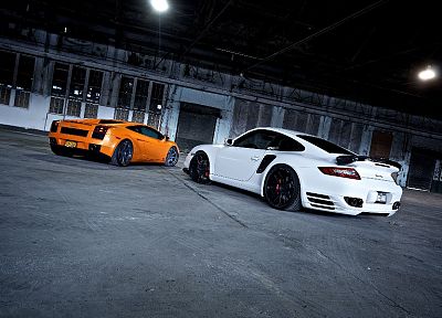 cars, vehicles, Lamborghini Gallardo, white cars, Porsche 911 - desktop wallpaper
