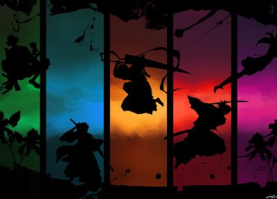 Bleach, Kurosaki Ichigo, silhouettes, Urahara Kisuke, Kuchiki Rukia, Hitsugaya Toshiro, Abarai Renji - desktop wallpaper
