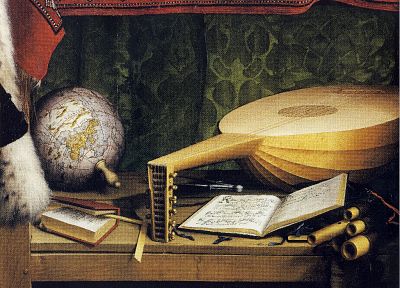 paintings, globes, lute - random desktop wallpaper